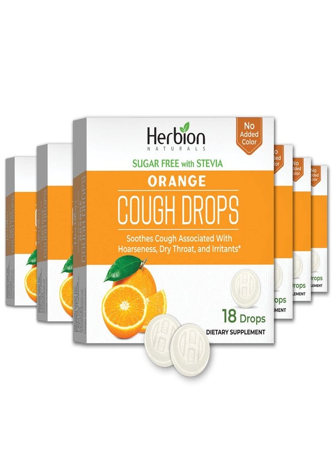 HERBION Naturals Cough Drops, Sugar-Free with Stevia, Dietary Supplement, Soothes Cough, for Adults & Children Over 6 Years, 18 Drops Each, 108 Count, Orange, Pack of 6 - Image 1